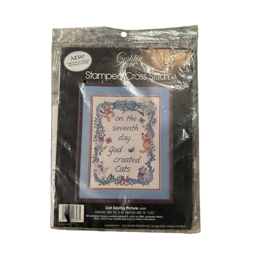 Golden Bee 1986 Cat Cross Stitch Kit On The Seventh Day God Created Cats